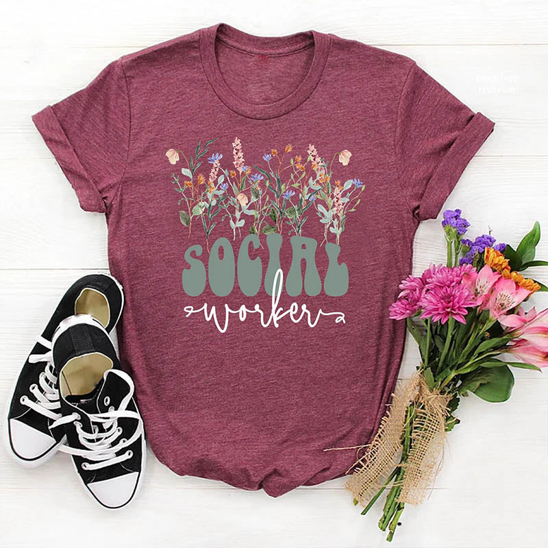 Social Worker Wildflowers T-Shirt-carlalin