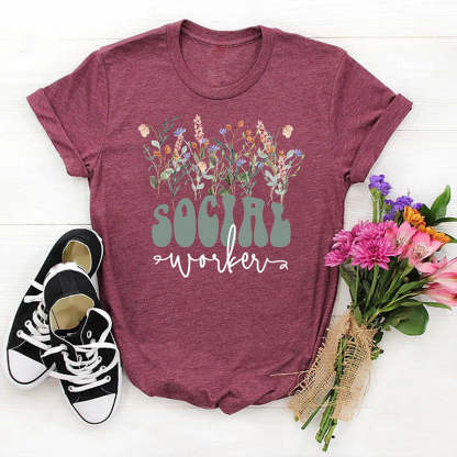 Social Worker Wildflowers T-Shirt-carlalin