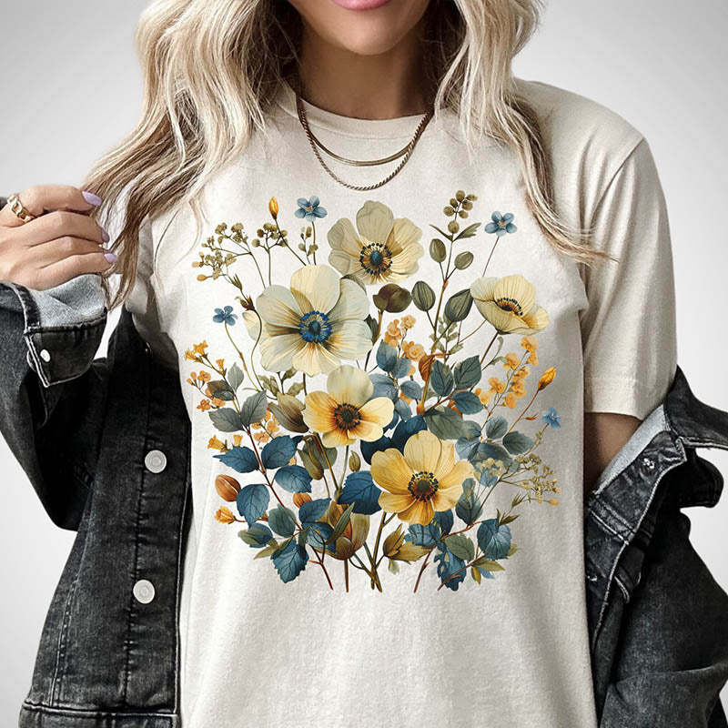 Wildflowers Vintage Pressed Garden T-Shirt-carlalin