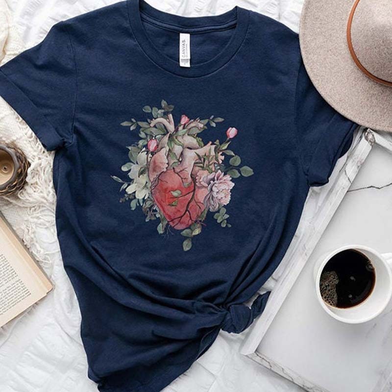 Watercolor Floral Anatomical Heart T-Shirt
