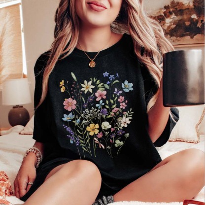 Botanical Floral Minimalist Colorful T-Shirt-carlalin