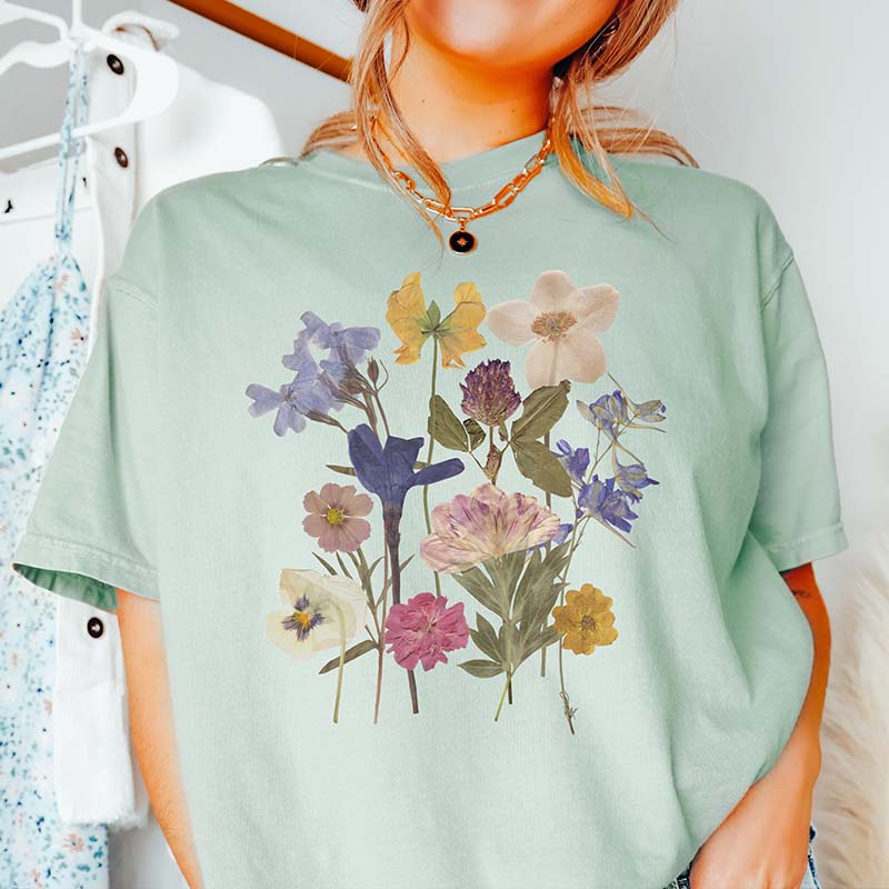Dried Flower Botanical Floral Printed T-Shirt-carlalin
