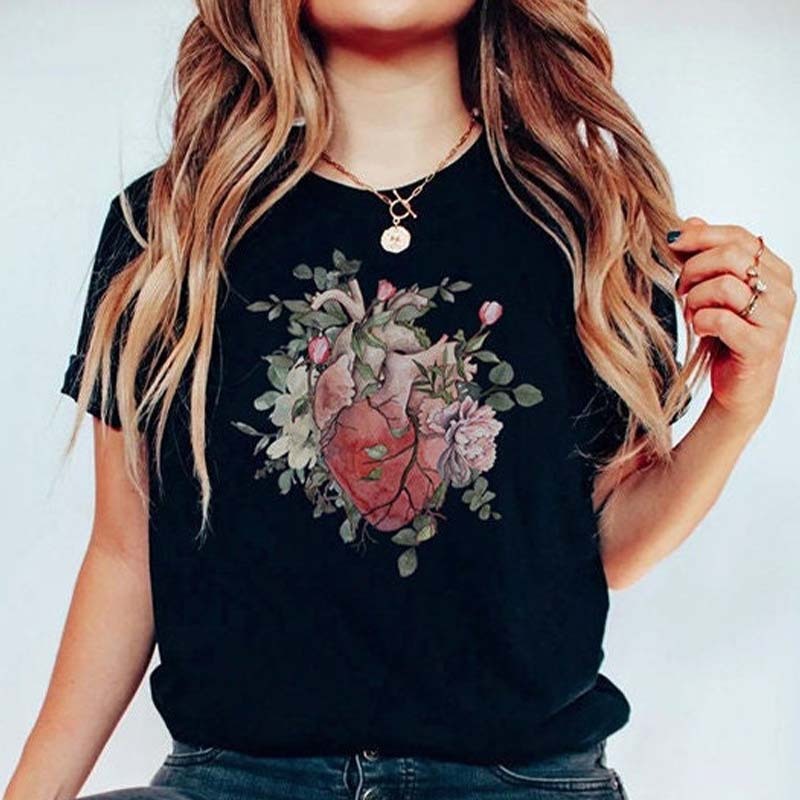 Watercolor Floral Anatomical Heart T-Shirt