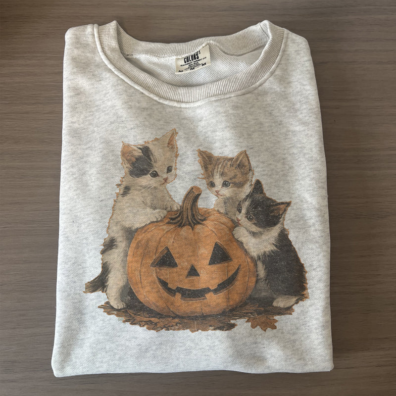 Vintage 90s Pumpkin Cat Halloween Sweatshirt-carlalin