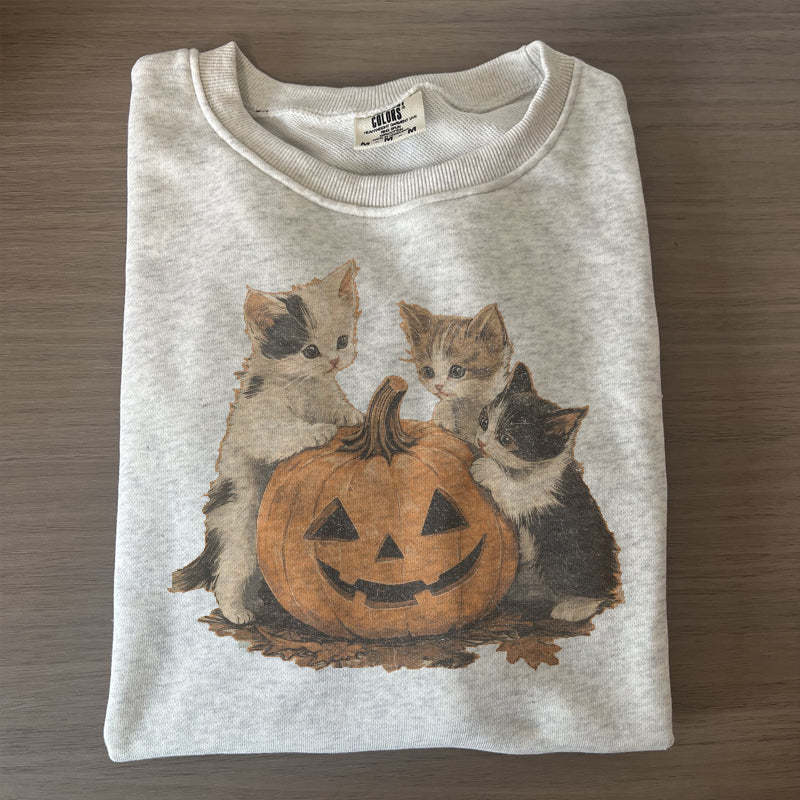 Vintage 90s Pumpkin Cat Halloween Sweatshirt-carlalin