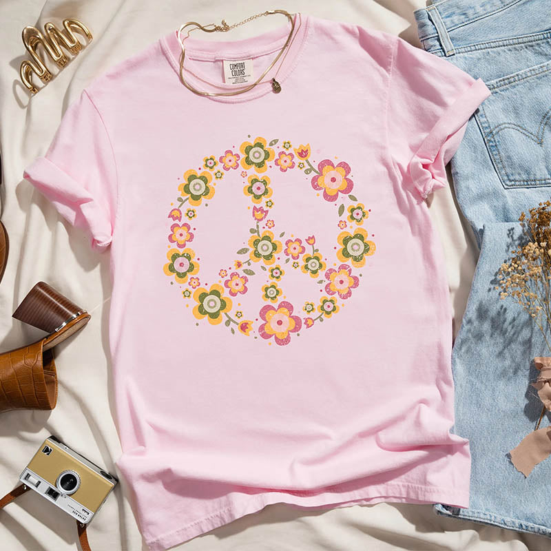 Peace Sign Valentines Flowers T-Shirt-carlalin
