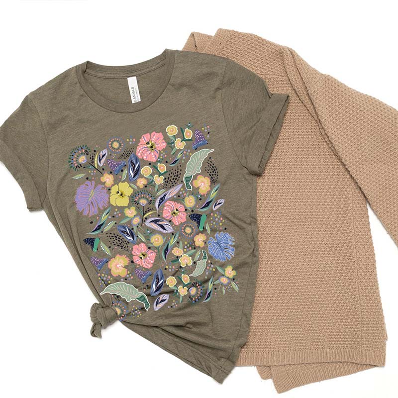 Vintage Botanical Wildflower Leaves T-Shirt-carlalin