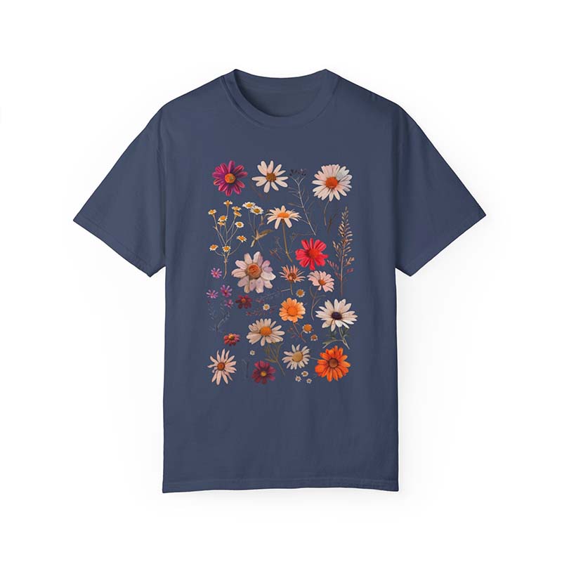 White Daisy Botanical Wildflower T-Shirt-carlalin