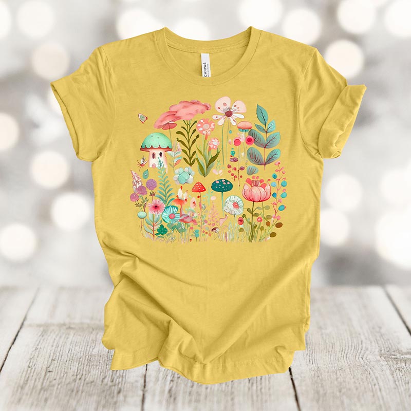 Retro Flowers Mushroom T-Shirt-carlalin