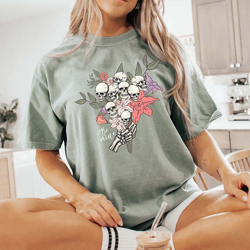 Skull Flowers Be Mine T-Shirt-carlalin