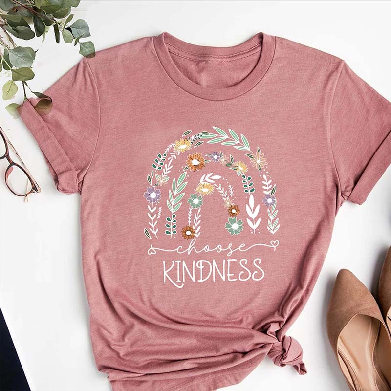 Choose Kindness Floral Rainbow T-Shirt-carlalin