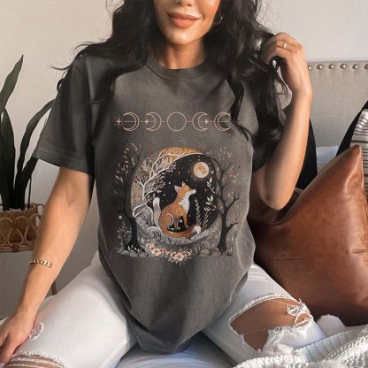 Whimsigoth Fox Witchy Moon T-Shirt-carlalin