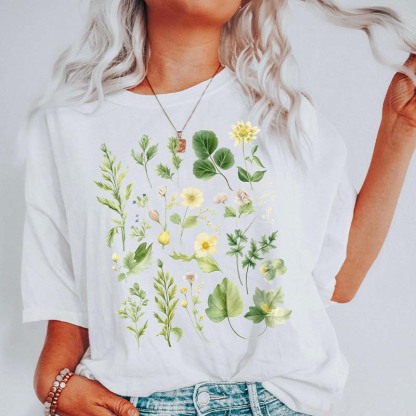 Boho Watercolor Botanical Leaves T-Shirt-carlalin