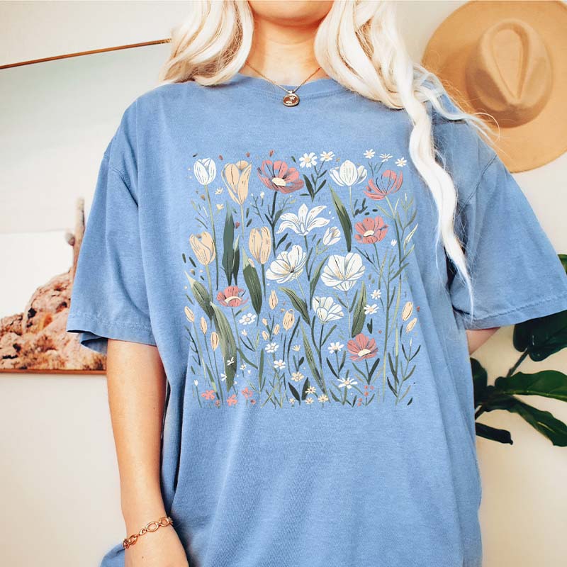 Aesthetic Wild Flower Vintage Nature Lovers T-Shirt-carlalin
