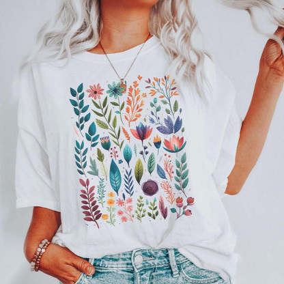 Boho Watercolor Folk Flowers T-Shirt-carlalin