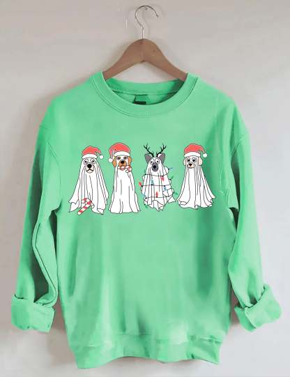Christmas Ghost Dog Santa Hat Sweatshirt-carlalin