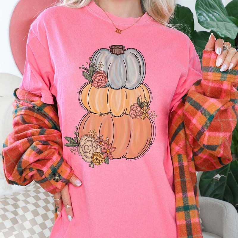 Watercolor Pumpkin Halloween Fall T-Shirt-carlalin