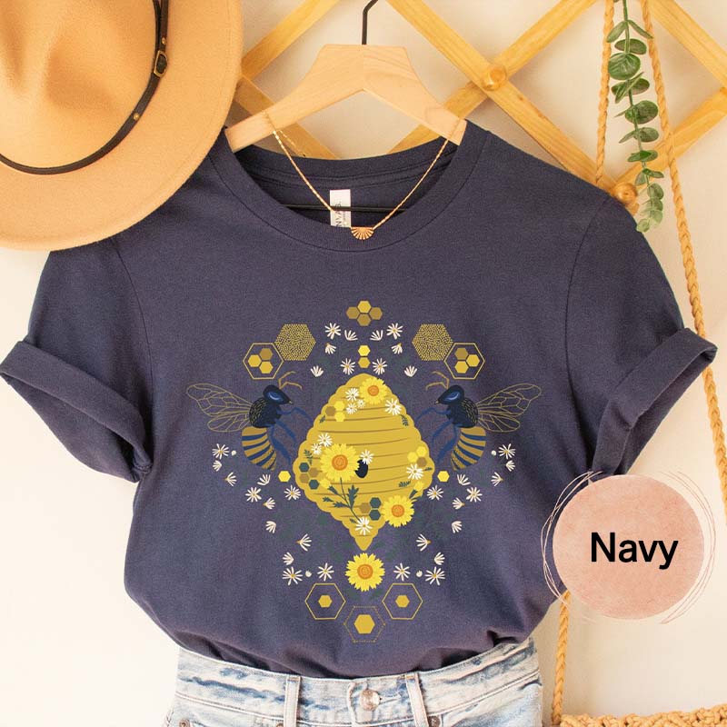 Floral Bee Honeycomb Kindness Plant T-Shirt-carlalin