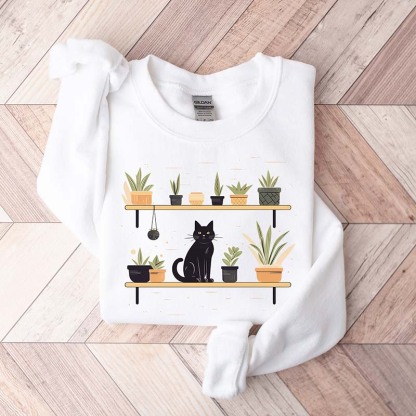 Cats and Plants Succulent Sweatshirt-carlalin