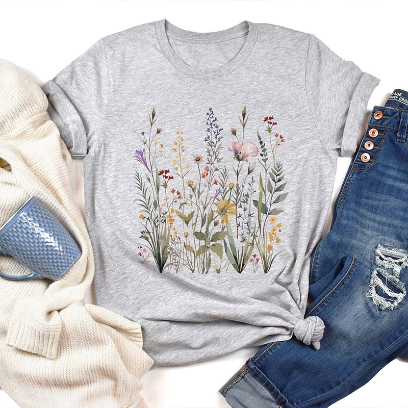 Wild Flowers Pastel Floral Nature T-Shirt-carlalin