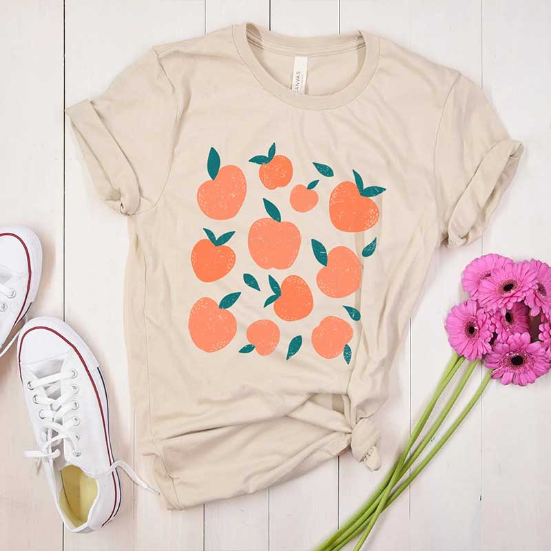 Peach Graphic  Summer Fruit T-Shirt-carlalin