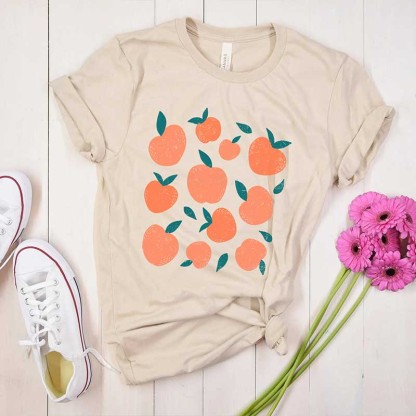 Peach Graphic  Summer Fruit T-Shirt-carlalin