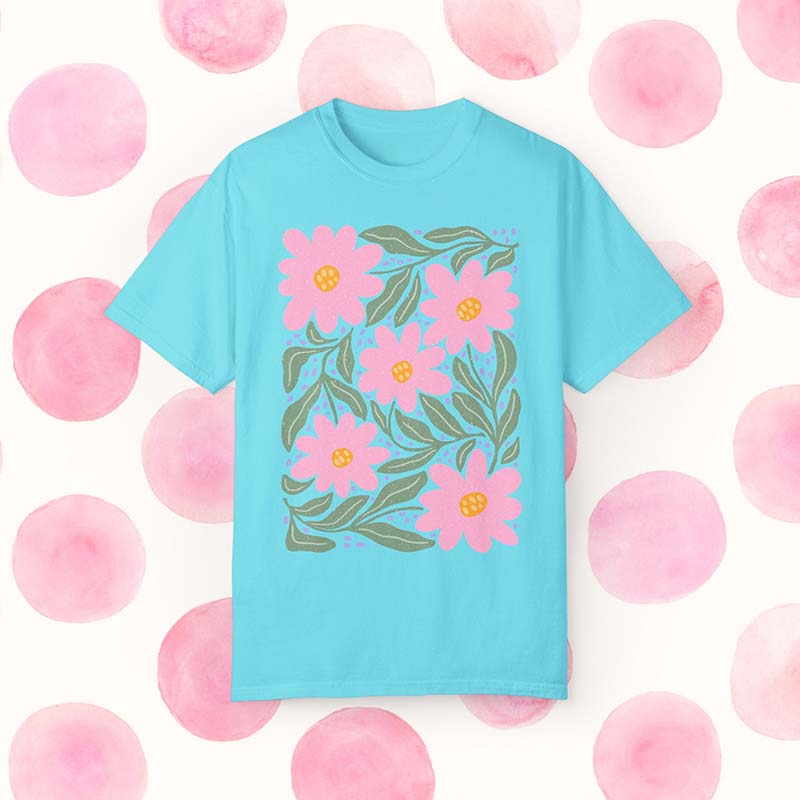 Boho Floral Pink Flower T-Shirt-carlalin
