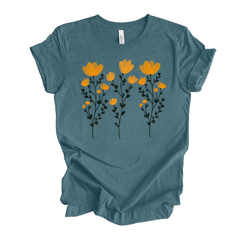 Yellow Flowers and Stems Cute T-Shirt-carlalin