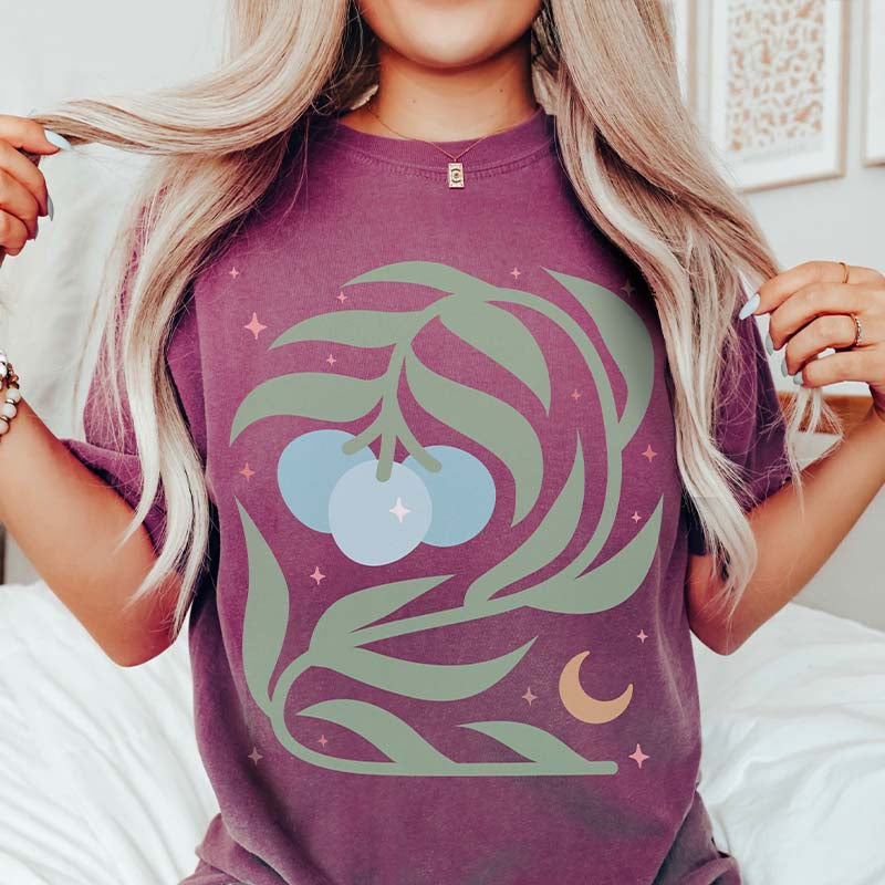 Celestial Floral Colorful Blueberry T-Shirt-carlalin