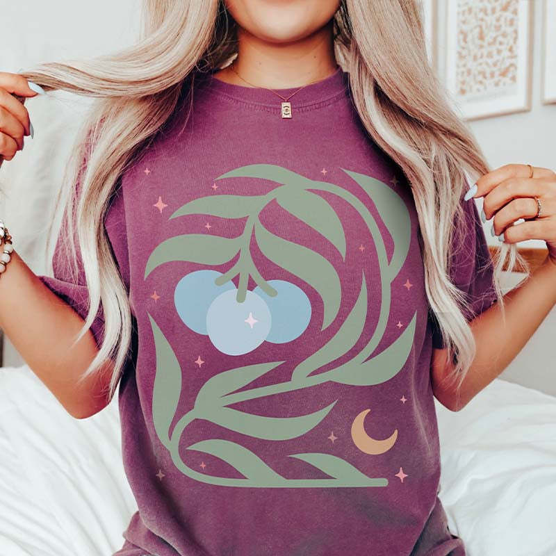 Celestial Floral Colorful Blueberry T-Shirt-carlalin