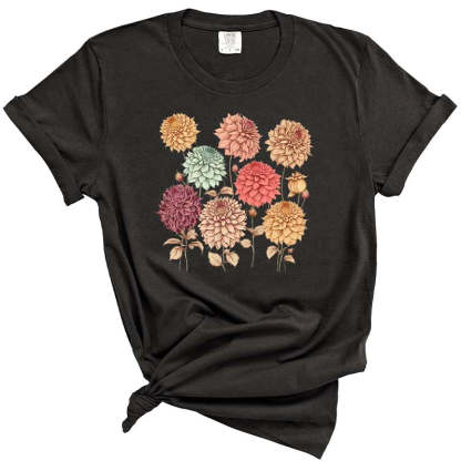 Vintage Dahlias Nature Flowers T-Shirt-carlalin