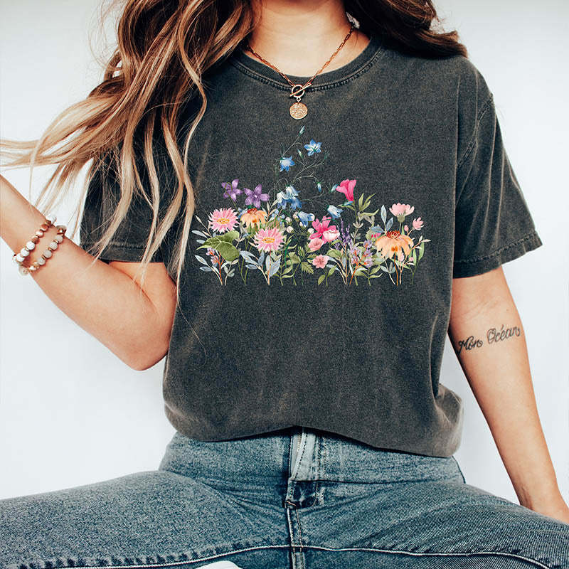 Watercolor Botanical Floral Wildflower T-Shirt-carlalin