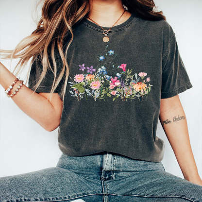Watercolor Botanical Floral Wildflower T-Shirt-carlalin