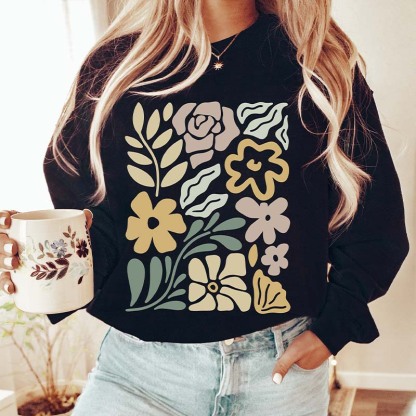 Retro Wavy Flowers Sweatshirt-carlalin
