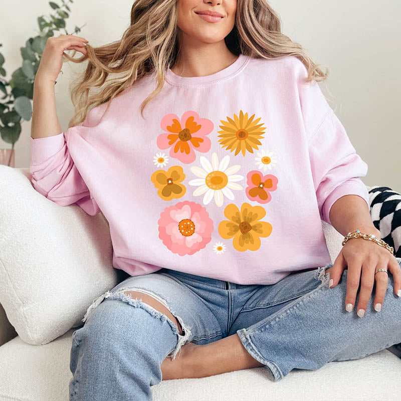 Botanical Floral Pressed Flowers Sweatshirt-carlalin