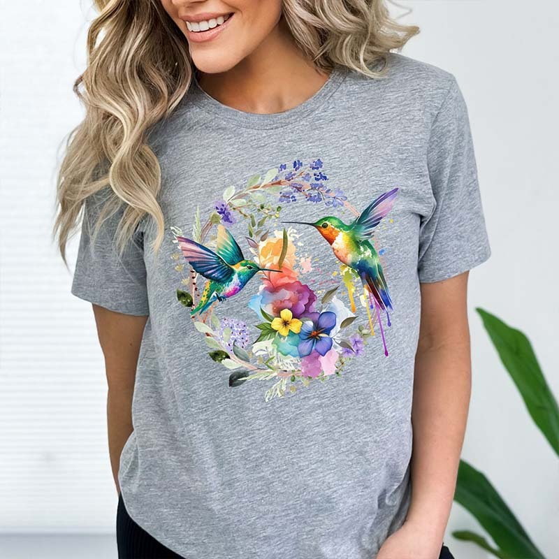 Hummingbird Floral Wreath T-Shirt-carlalin