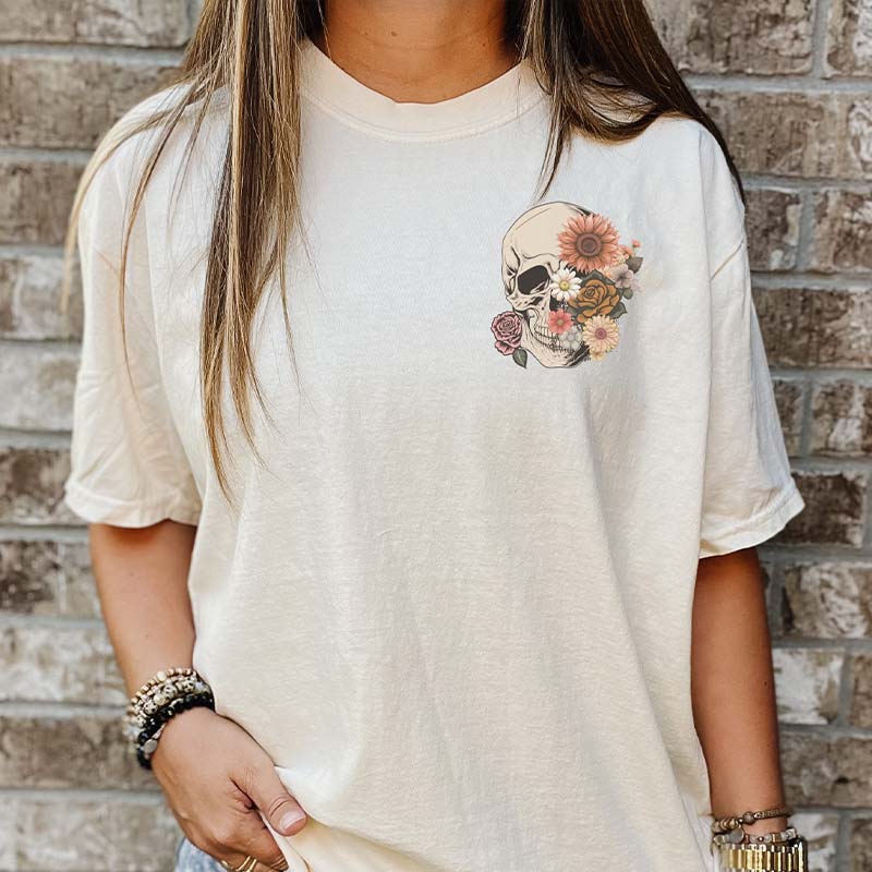 Floral Skull Witchy Botanical Skeleton T-Shirt-carlalin