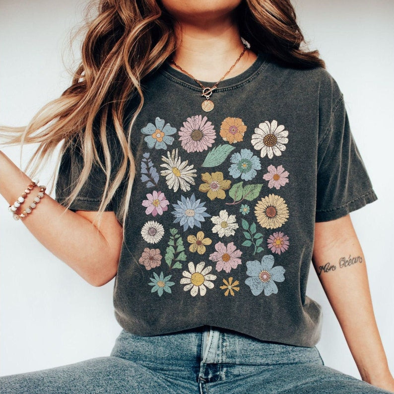 Groovy Floral Tshirt Boho Wildflowers Shirt-carlalin