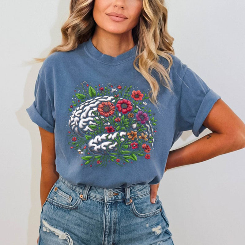 Mental Health Matters Floral Brain T-Shirt