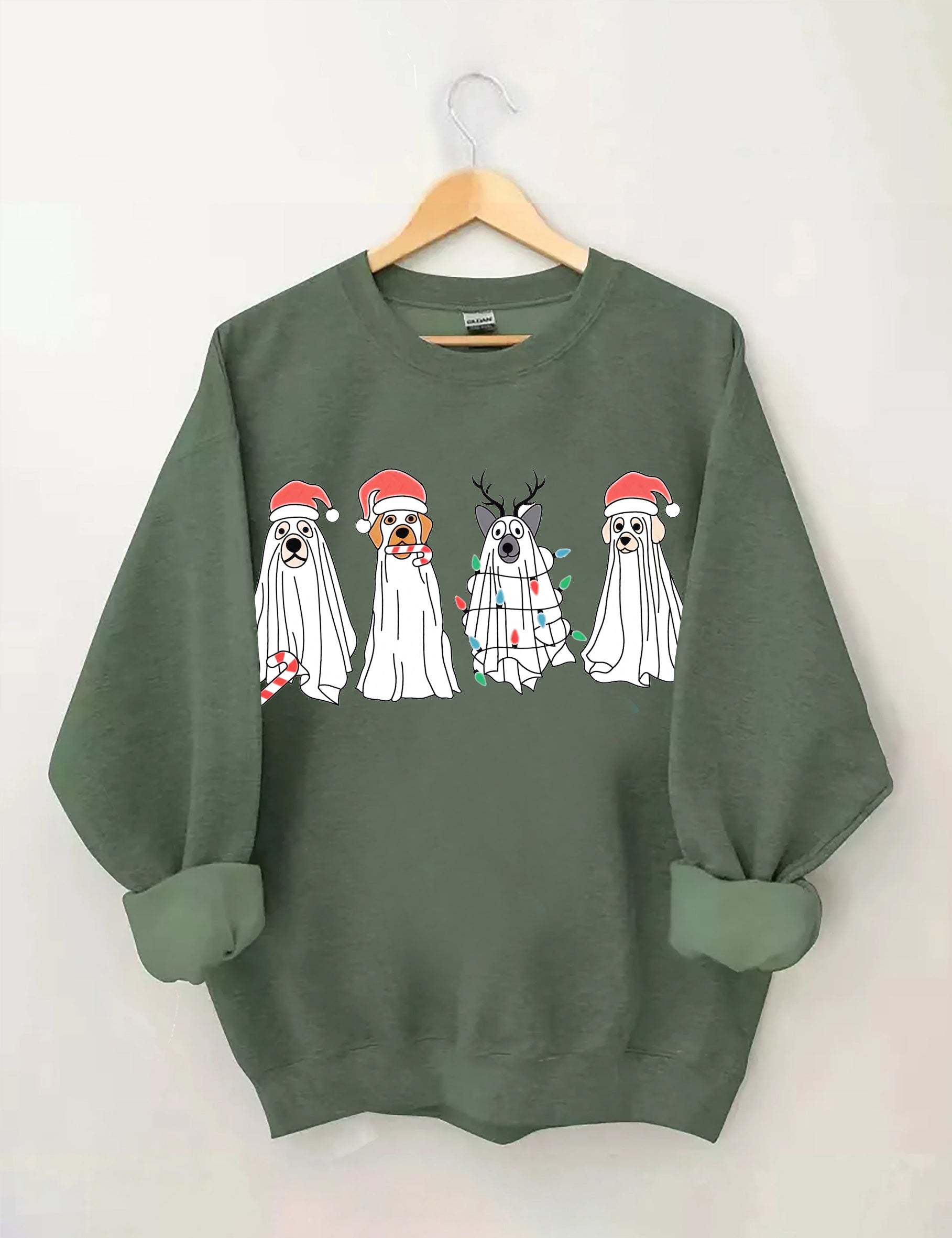 Christmas Ghost Dog Santa Hat Sweatshirt-carlalin