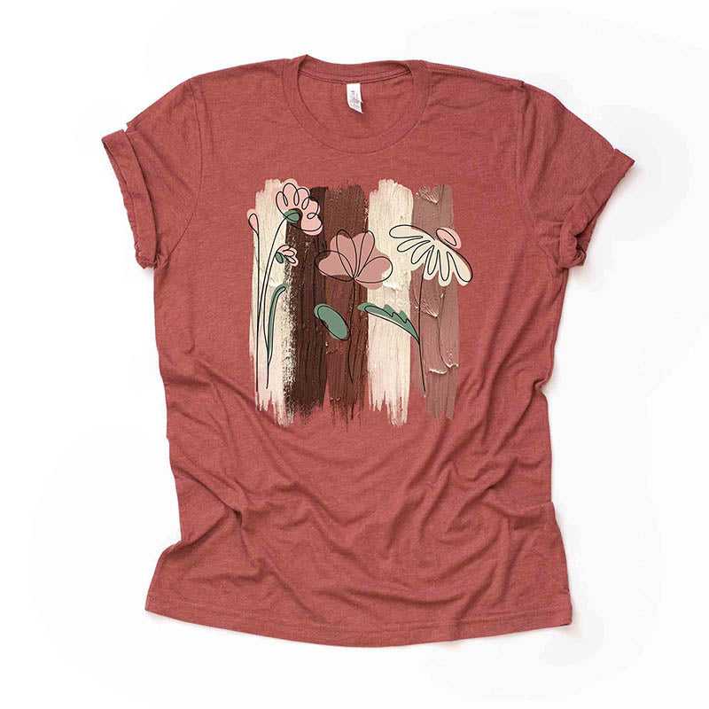 Simplistic Flowers Brushstrokes T-Shirt-carlalin