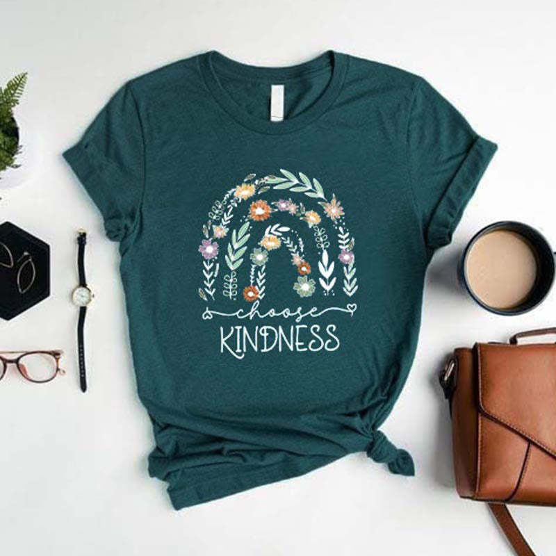 Choose Kindness Floral Rainbow T-Shirt-carlalin