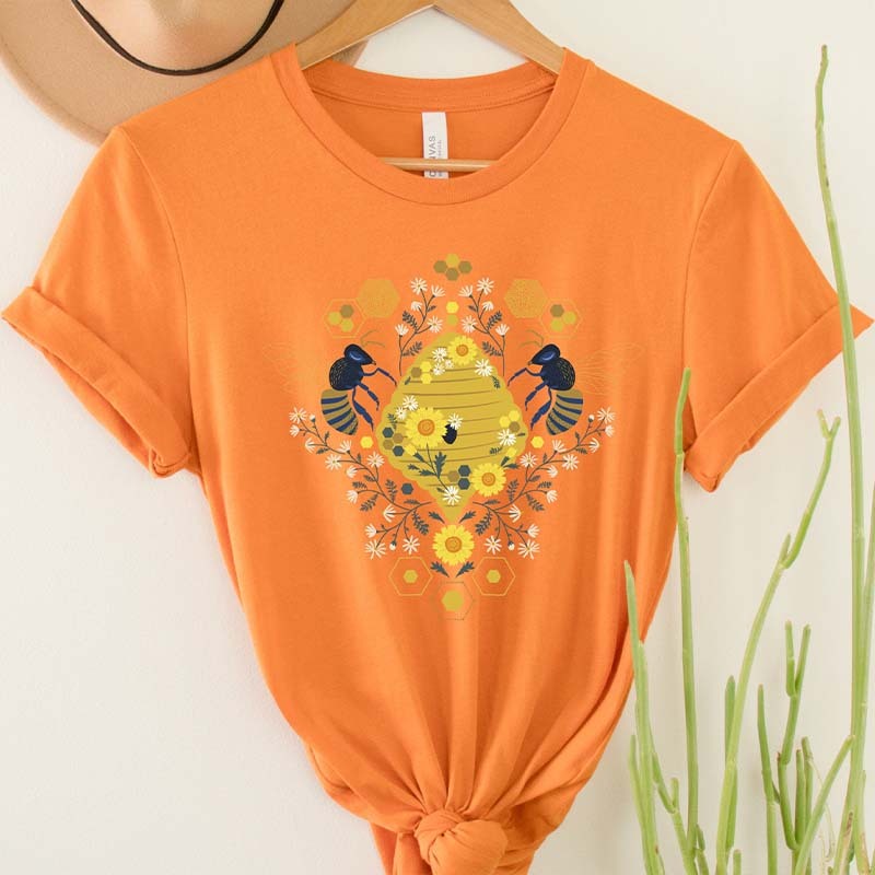 Floral Bee Honeycomb Kindness Plant T-Shirt-carlalin