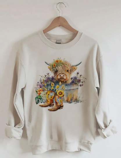 Highland Cow in Metal Tub Sweatshirt-carlalin