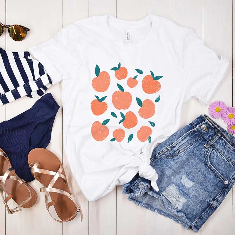 Peach Graphic  Summer Fruit T-Shirt-carlalin