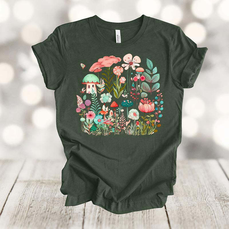 Retro Flowers Mushroom T-Shirt-carlalin