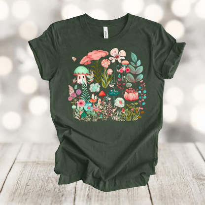 Retro Flowers Mushroom T-Shirt-carlalin