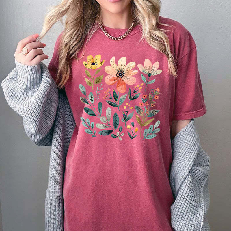 Watercolor Bunch of Flowers Summer T-Shirt-carlalin