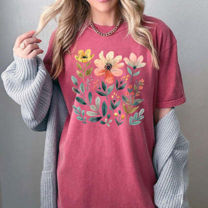 Watercolor Bunch of Flowers Summer T-Shirt-carlalin