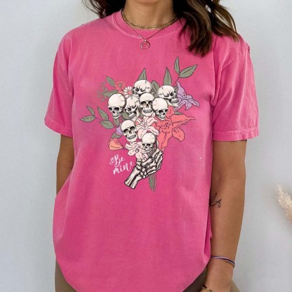 Skull Flowers Be Mine T-Shirt-carlalin